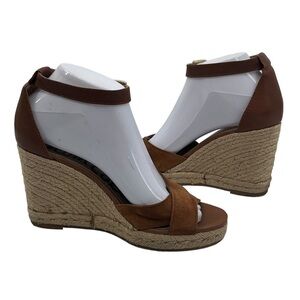 Sam Edelman Brown Jute Wrapped Ankle Strap Wedge Heeled Sandals Size 7 Women's